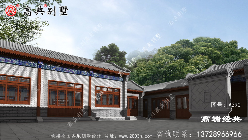 农村自建房单层四合院视野十分开阔。