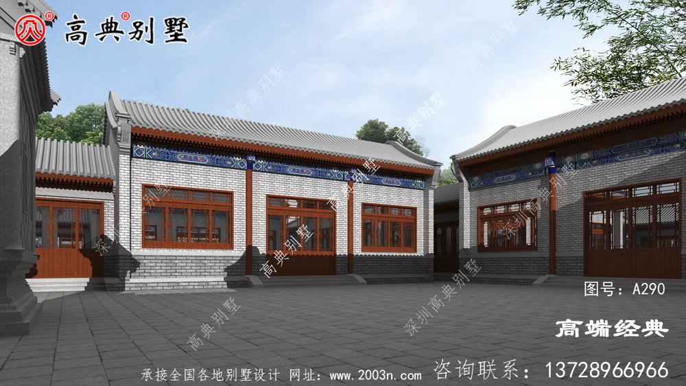 农村自建房单层四合院视野十分开阔。