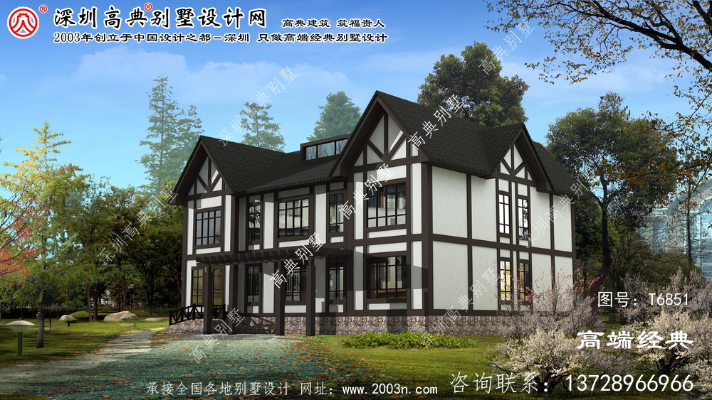 东河区简约欧式两层别墅建筑设计效果图。