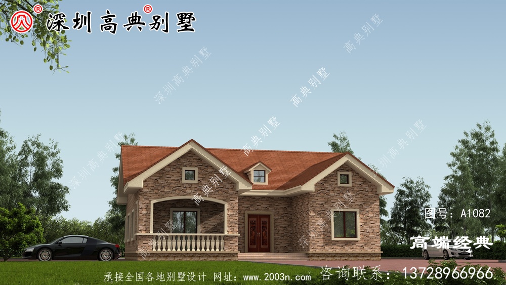 一层乡村别墅设计户型图，占地177.3平左右，外观很时尚