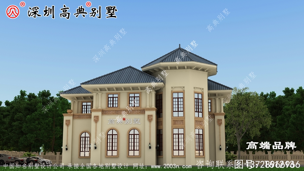 二层欧式农村小别墅，豪华大气，干挂石材，造价35万