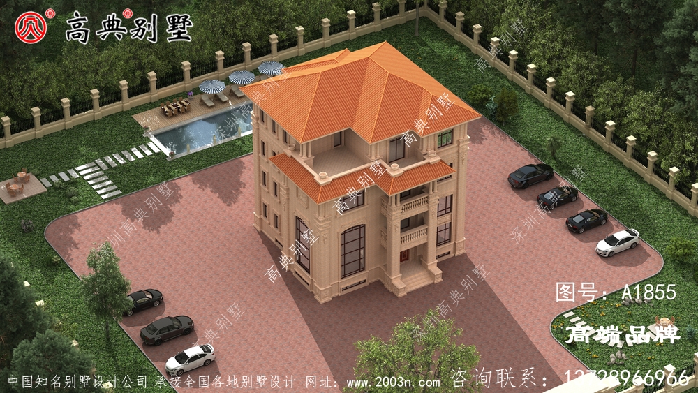 主墙外为统一的棕色瓷砖 ，色彩鲜艳简约大气