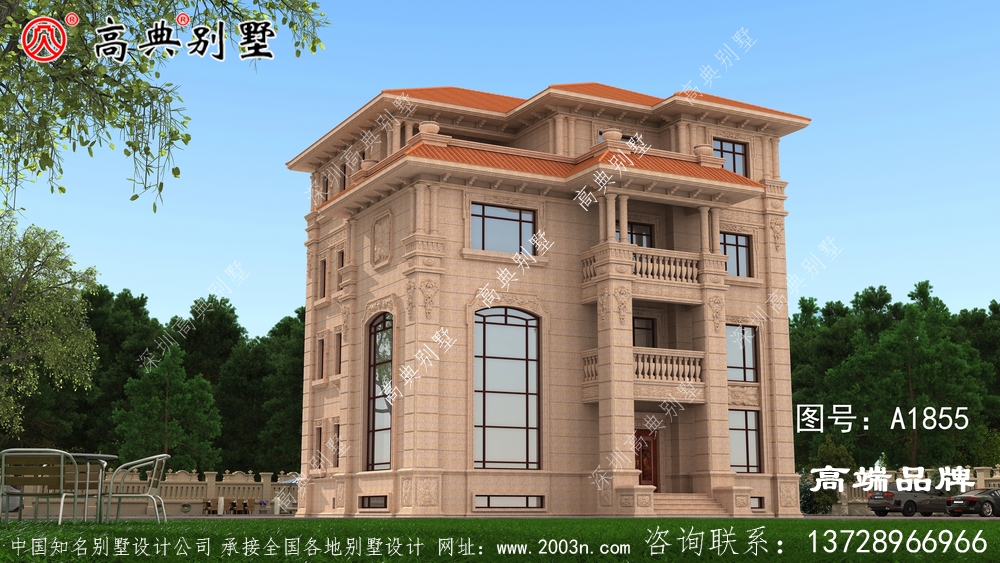 主墙外为统一的棕色瓷砖 ，色彩鲜艳简约大气